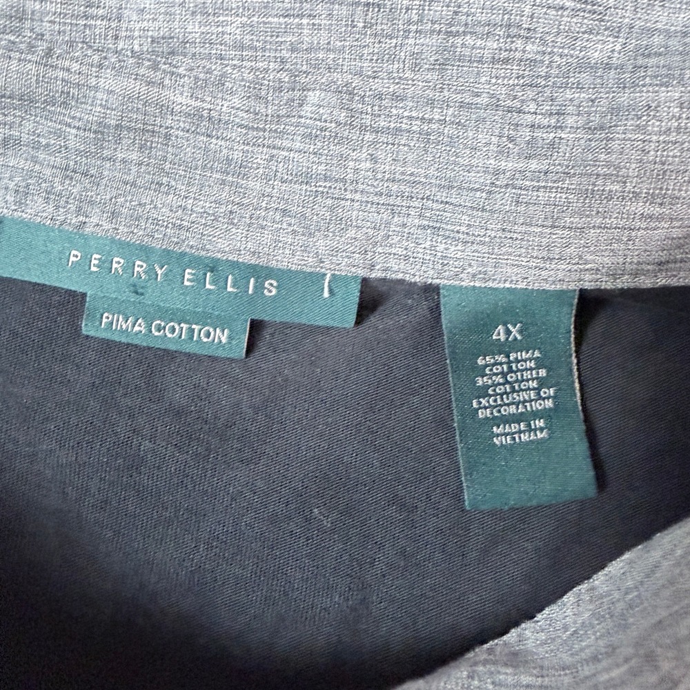 Perry Ellis Mens 4X Polo Shirt Black Gray Pima Cotton Short Sleeve Pullover